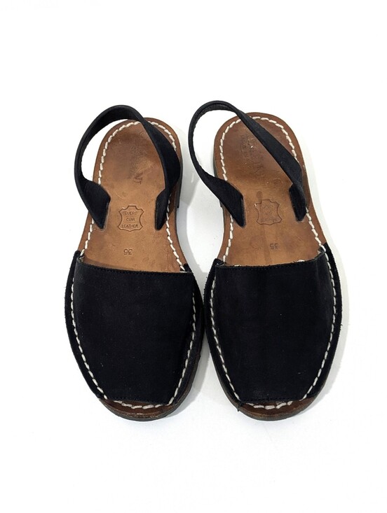 Calaxini Shoes - Calaxini Verano Peep Toe Black Leather Sandals - Size 35 Euro